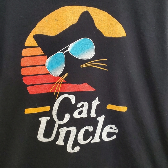 Port & Company "Cat Uncle" t-shirt, black,  size L, cotton, cat with sunglasses. - Picture 6 of 10